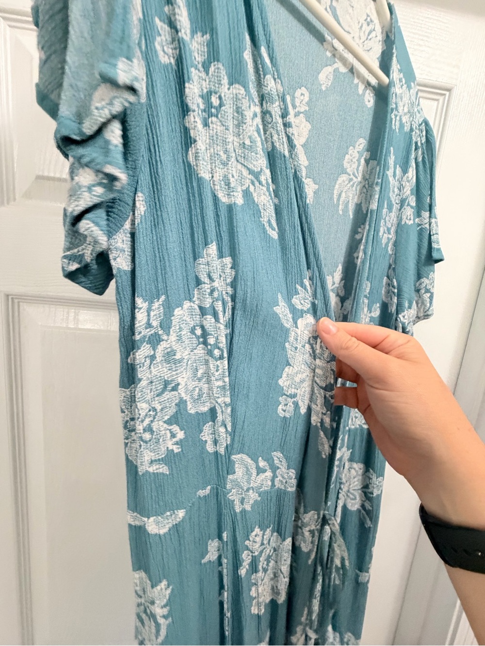 Lulu's Teal Floral Maxi Dress with White Print - Picture 3 of 6